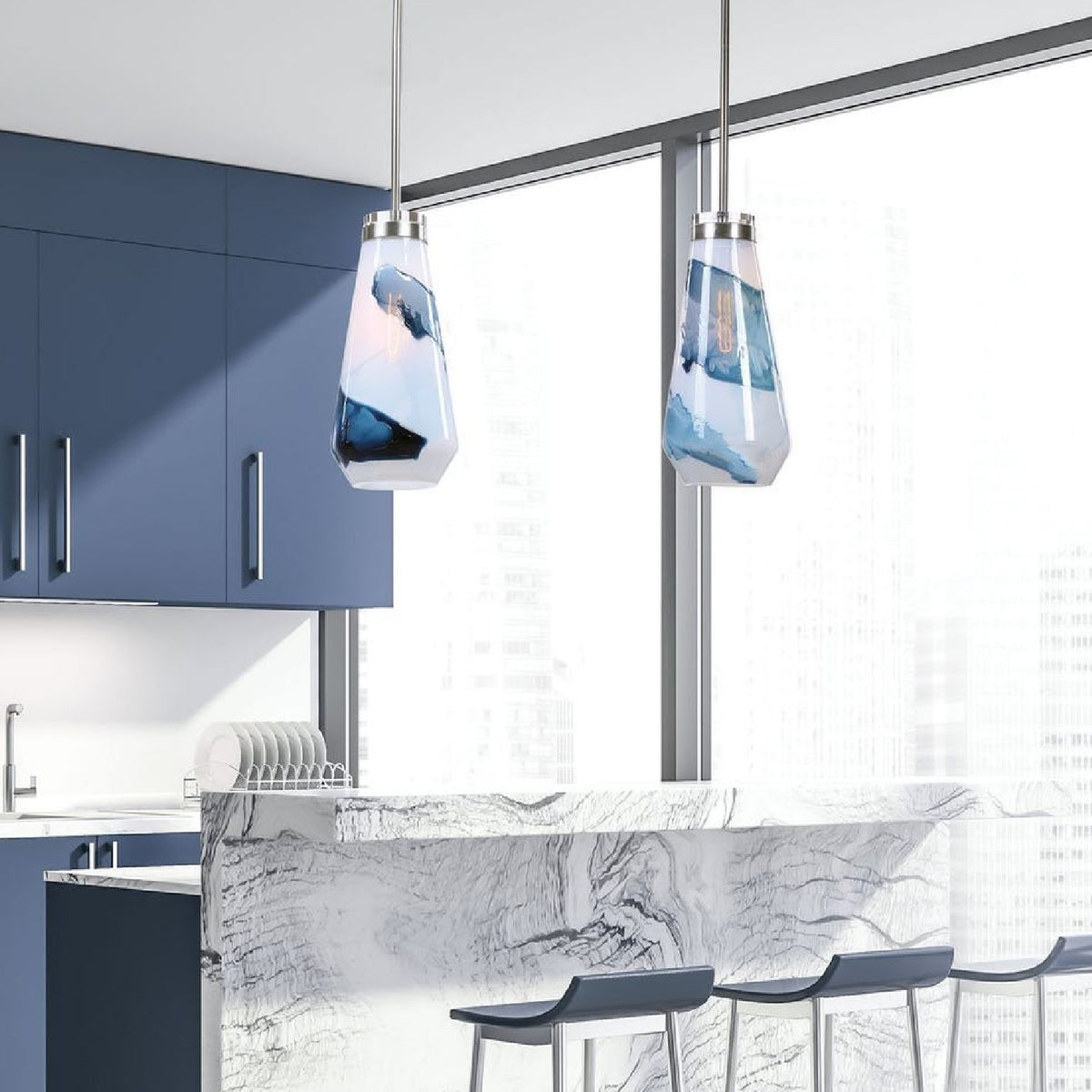 Modern European furniture - White & Blue Glass Pendant Lamp - www.oroa.com