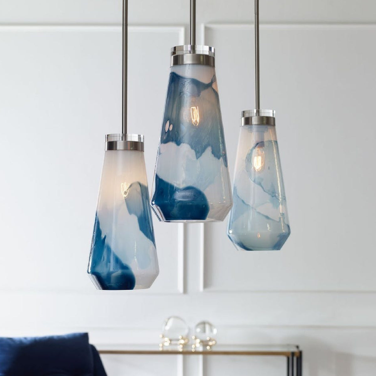 Modern European furniture - White & Blue Glass Pendant Lamp - www.oroa.com