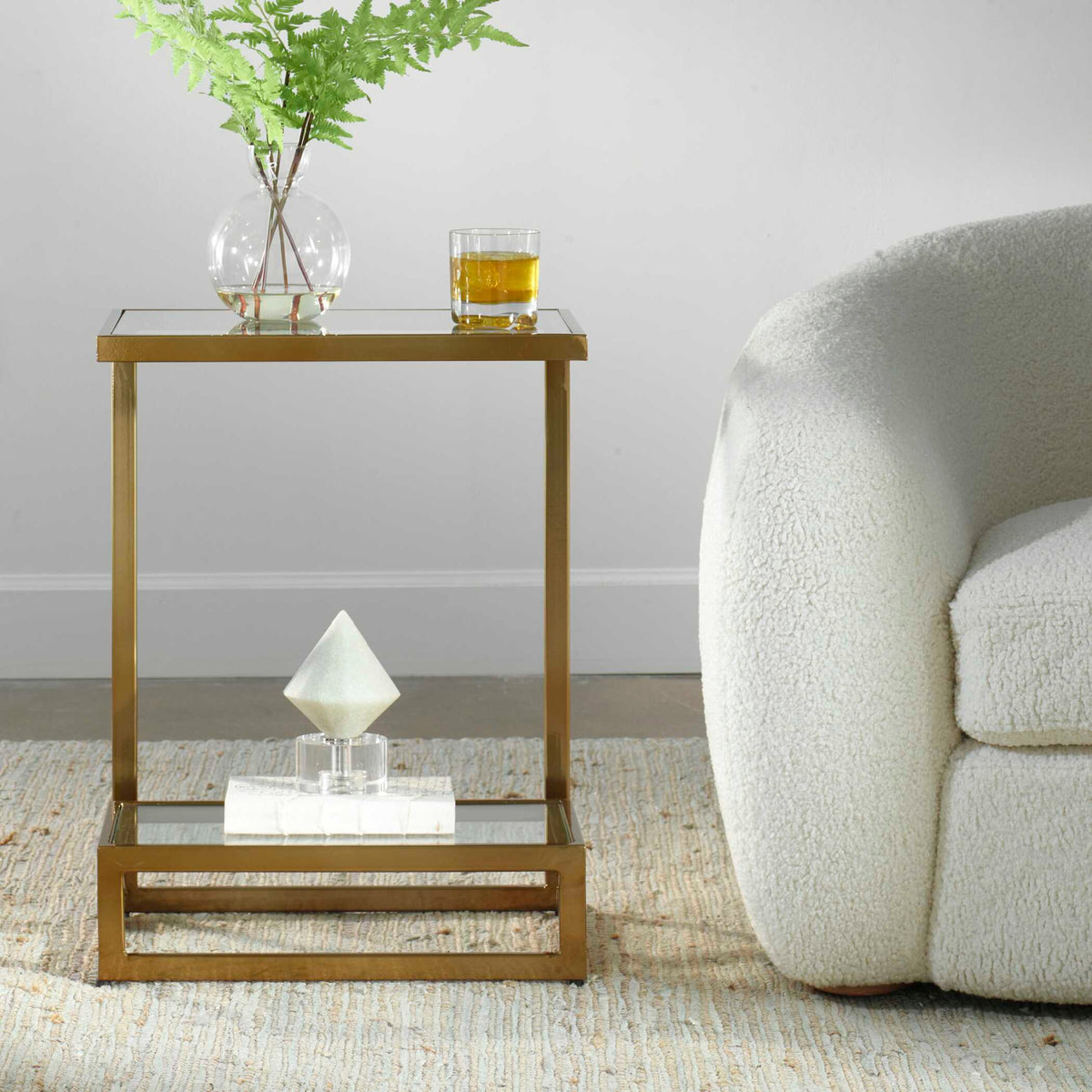 Modern European furniture - Brass Framed Glass Accent Table - www.oroa.com