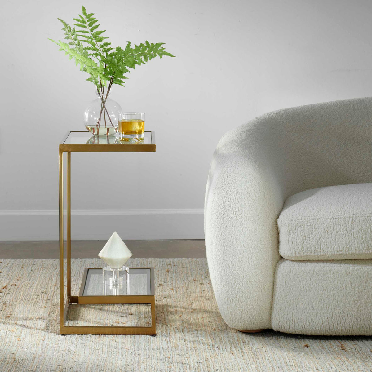 Modern European furniture - Brass Framed Glass Accent Table - www.oroa.com