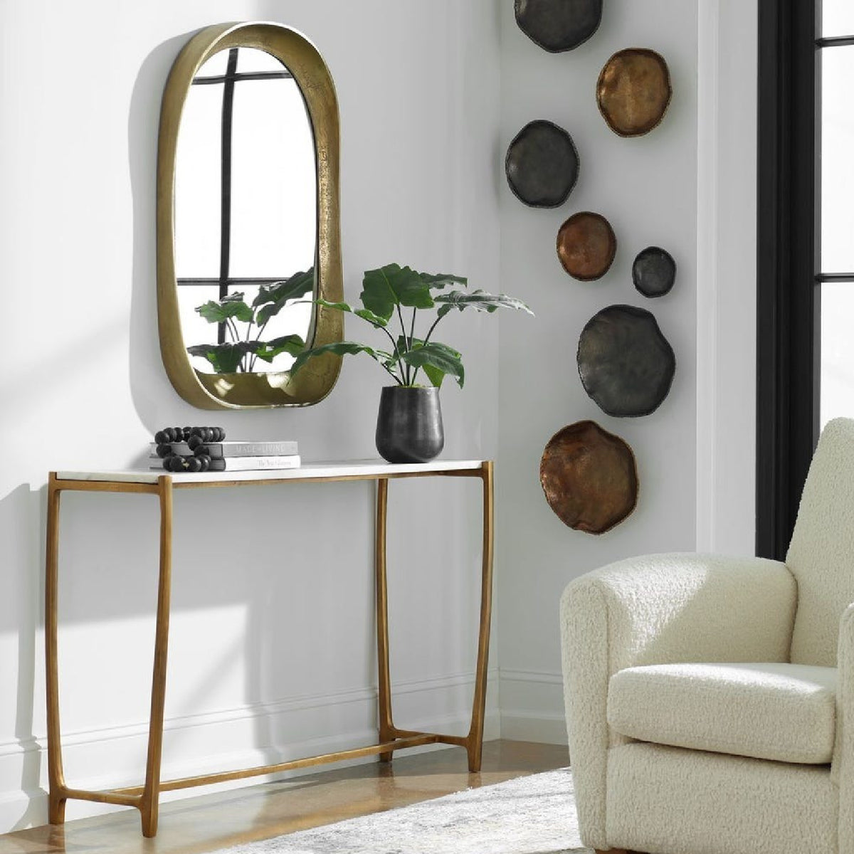 Modern European furniture - Gold Framed Marble Console Table - www.oroa.com