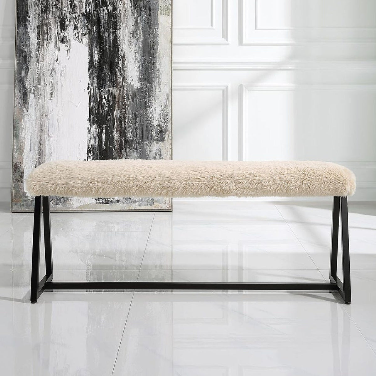 Beige Long-Haired Sheepskin Bench by Uttermost Taupo, alternate view 7