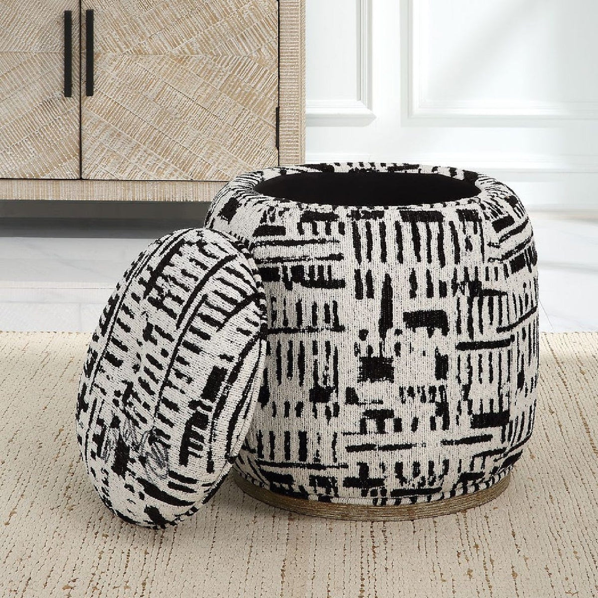 Black Patterned Storage Ottoman by Uttermost Dialogue, alternate view 2