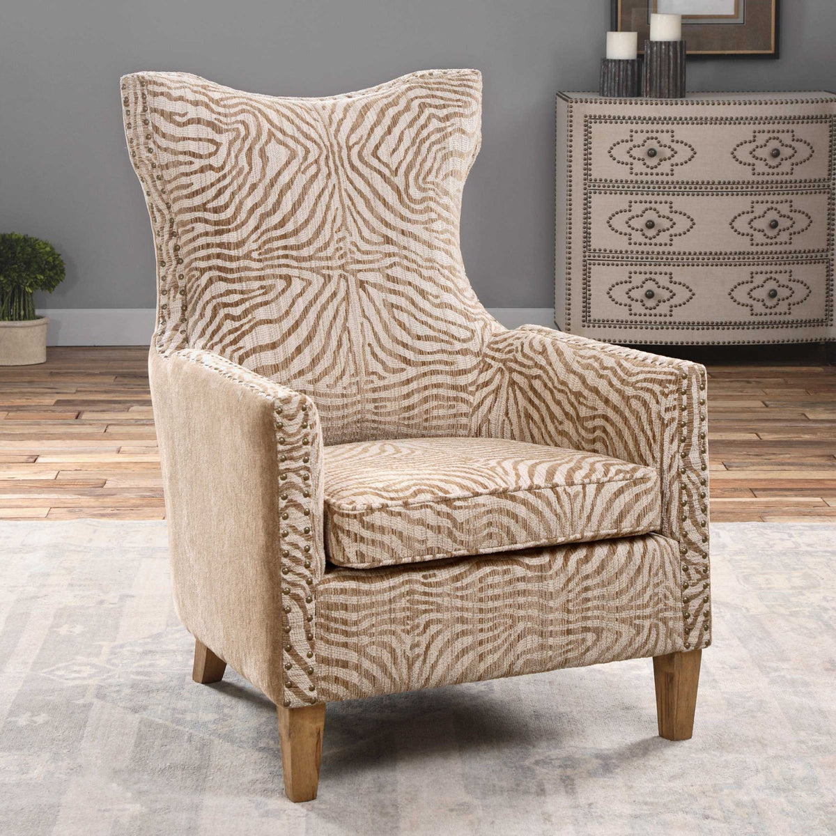 Wingback Beige Lounge Armchair by Uttermost Kiango, alternate view 7