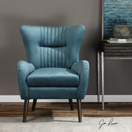 Blue Velvet Tufted Accent Chair by Uttermost Dax, alternate view 5
