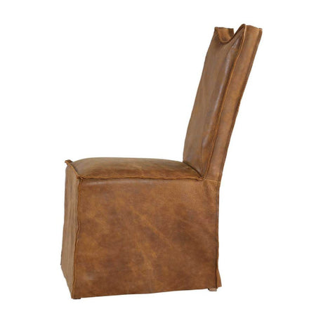 Modern European furniture - Brown Leather Slipcover Dining Chairs (2) - www.oroa.com