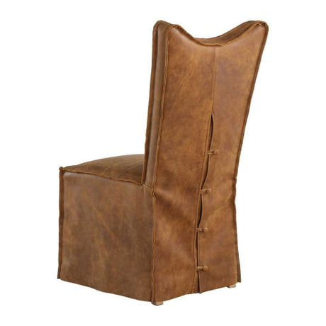 Modern European furniture - Brown Leather Slipcover Dining Chairs (2) - www.oroa.com