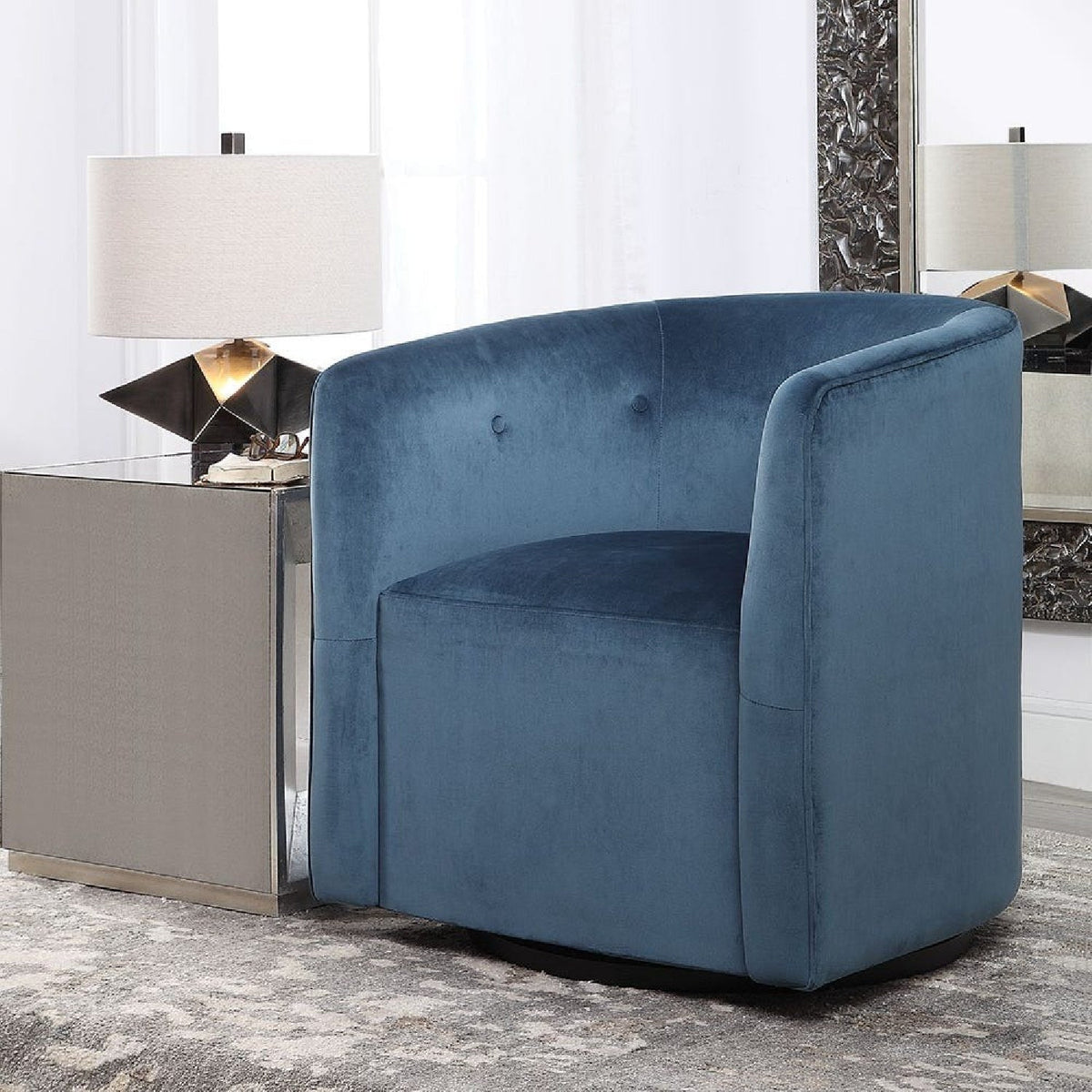 Blue Velvet Swivel Chair by Uttermost Mallorie, alternate view 7