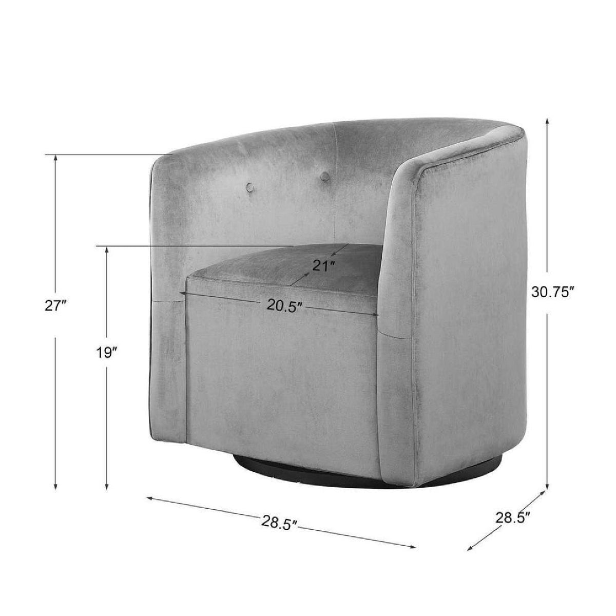 Blue Velvet Swivel Chair by Uttermost Mallorie, alternate view 6
