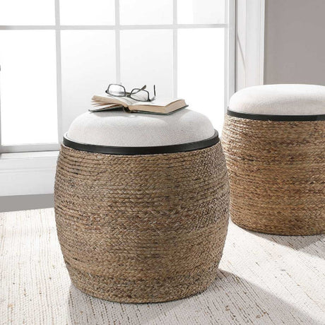 Modern European furniture - Braided Straw Round Ottoman - www.oroa.com