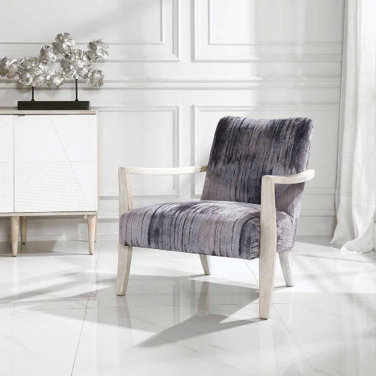 Abstract Print Chenille Accent Chair by Uttermost Watercolor, alternate view 2