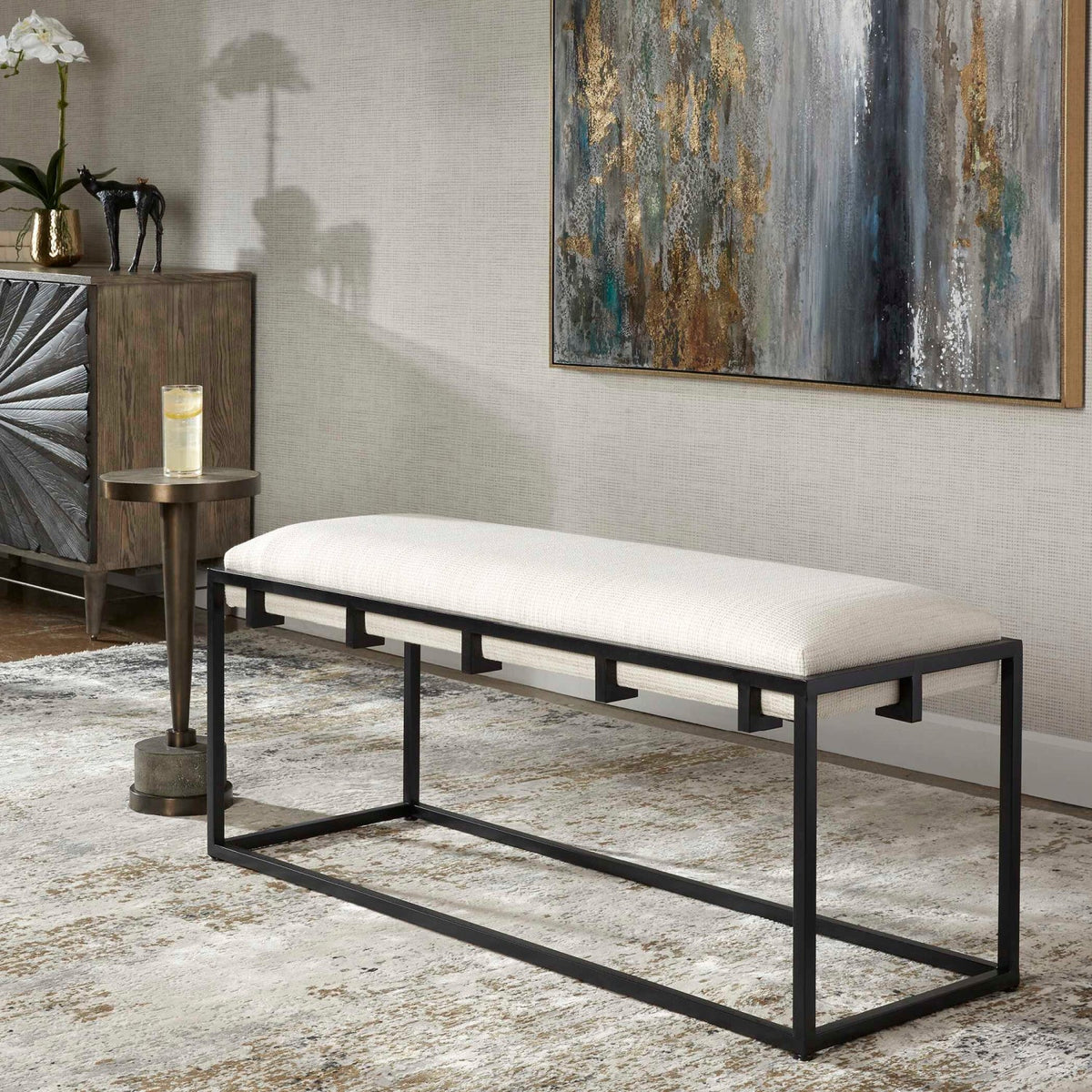 White Waffle Seat Bench by Uttermost Paradox, alternate view 2