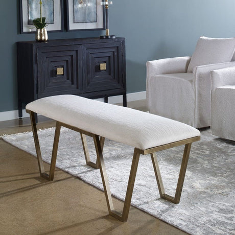 White Textured Fabric Bench by Uttermost Farrah, alternate view 7