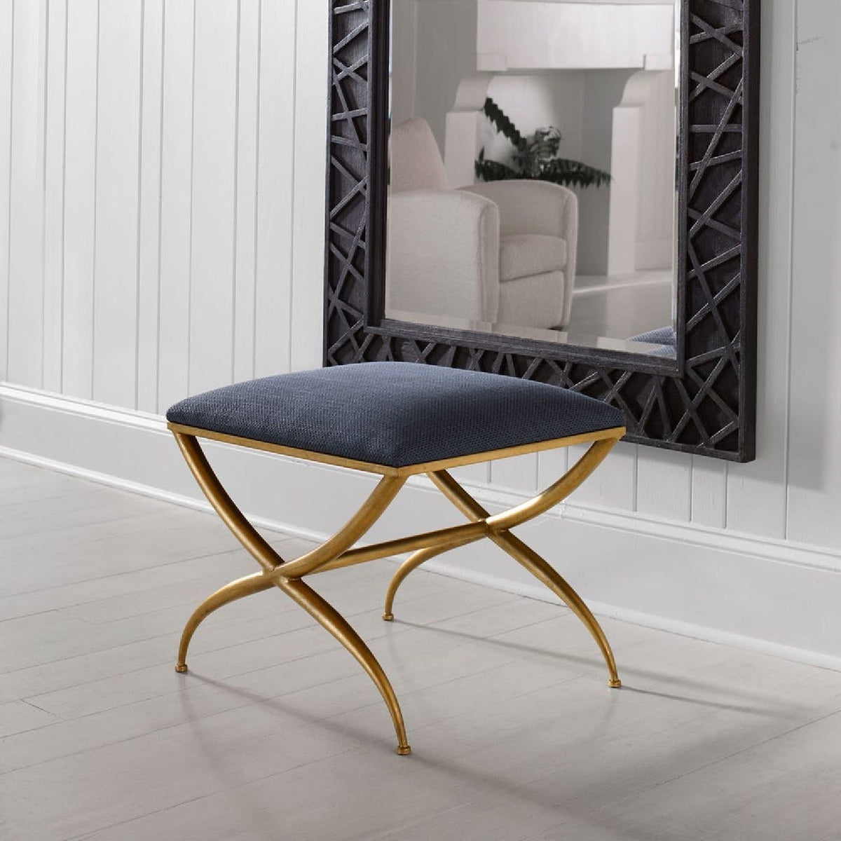 Modern European furniture - Curved Gold Frame Bench S - www.oroa.com