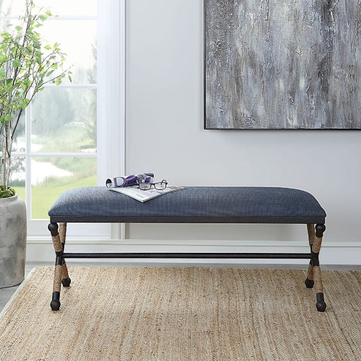 Blue Cotton Blend Bench by Uttermost Firth, alternate view 2