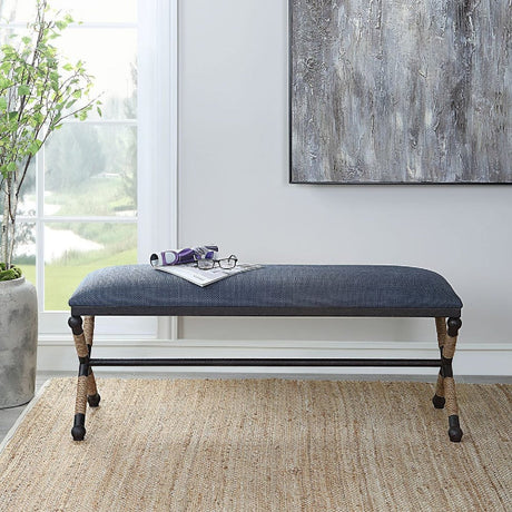 Blue Cotton Blend Bench by Uttermost Firth, alternate view 2