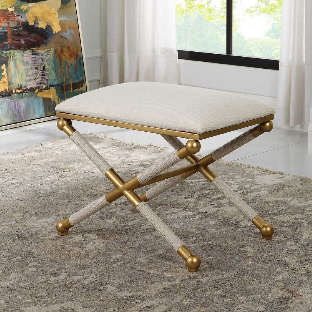 Gold Framed White Bench S by Uttermost Socialite, alternate view 6