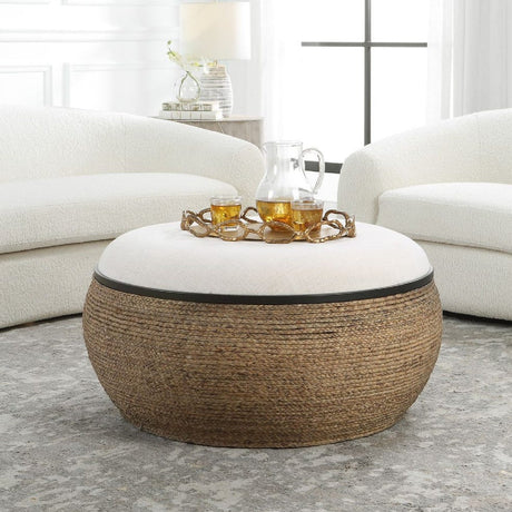 Modern European furniture - Braided Straw Round Ottoman - www.oroa.com