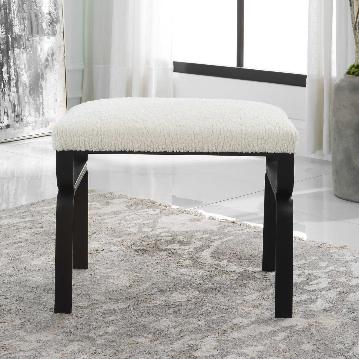 Iron Base White Shearling Bench S by Uttermost Diverge, alternate view 6