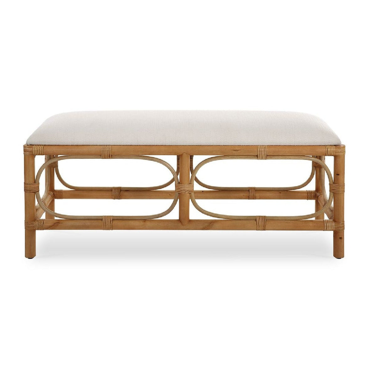 Rattan Base White Fabric Bench by Uttermost Laguna