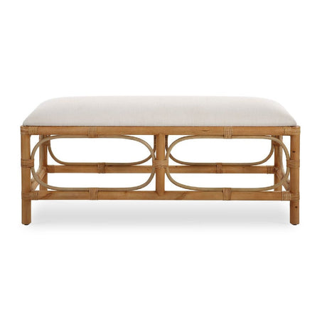 Rattan Base White Fabric Bench by Uttermost Laguna