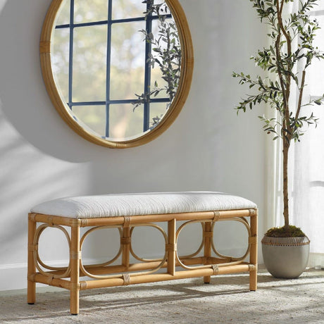 Rattan Base White Fabric Bench by Uttermost Laguna, alternate view 2