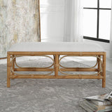 Rattan Base White Fabric Bench by Uttermost Laguna, alternate view 8