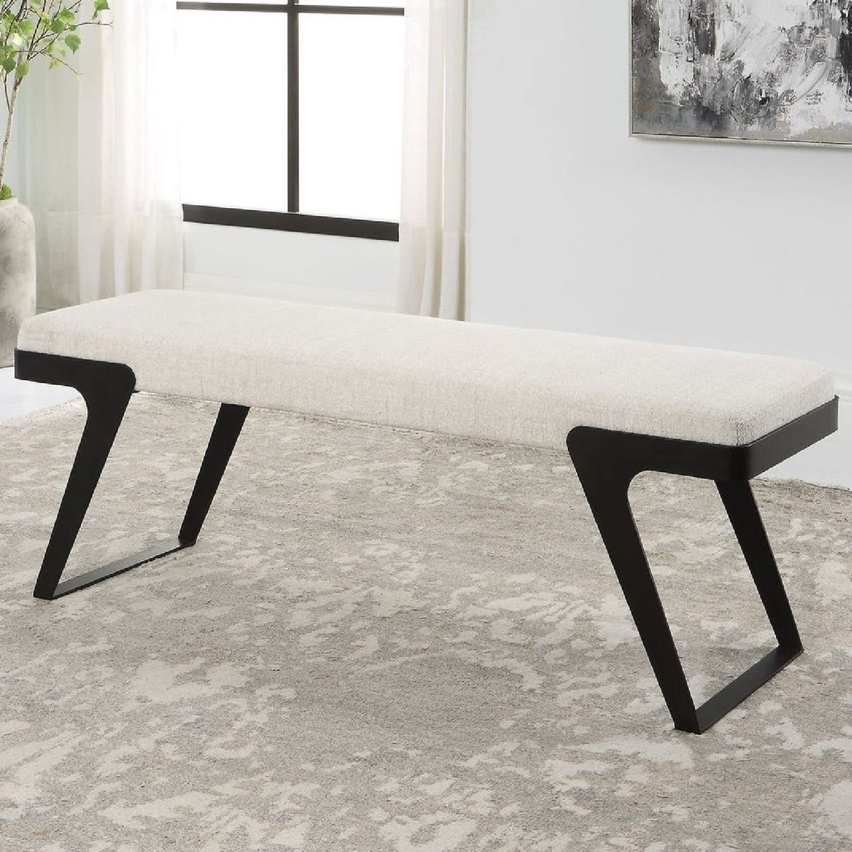 White Chenille Boucle Bench by Uttermost Hover, alternate view 2