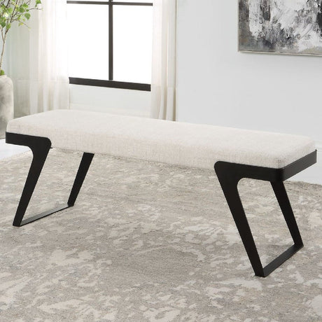 White Chenille Boucle Bench by Uttermost Hover, alternate view 2