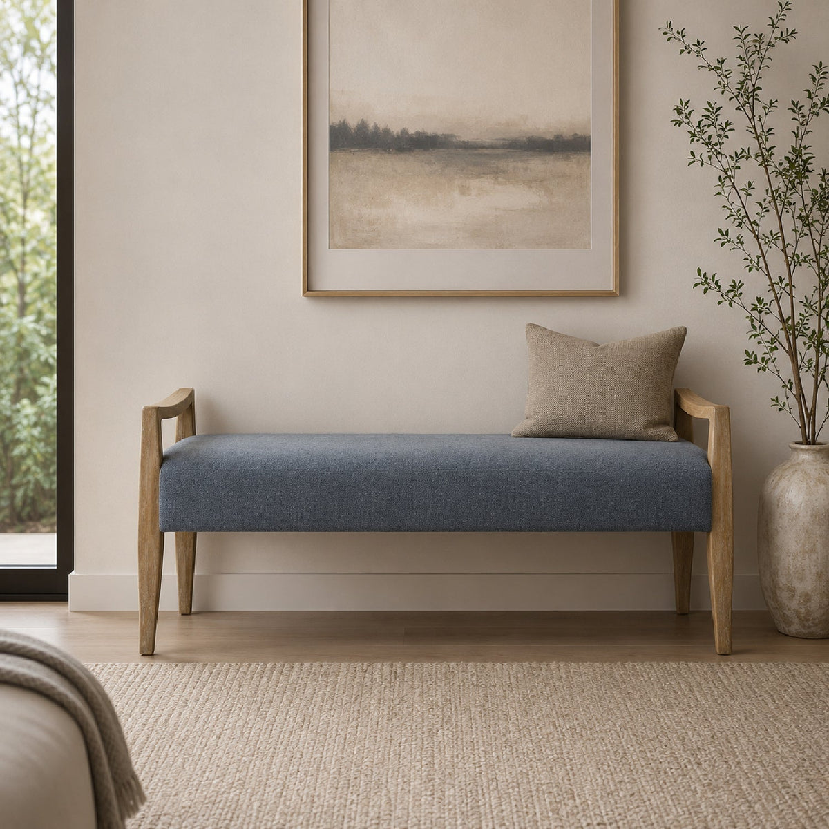 Wood Framed Blue Fabric Bench by Uttermost Daylight, alternate view 2