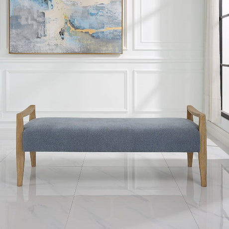 Wood Framed Blue Fabric Bench by Uttermost Daylight, alternate view 7