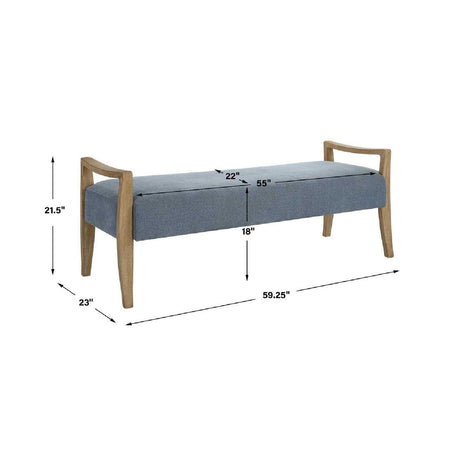 Wood Framed Blue Fabric Bench by Uttermost Daylight, alternate view 8
