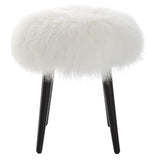 White Sheepskin Accent Stool by Uttermost Wooly, alternate view 3