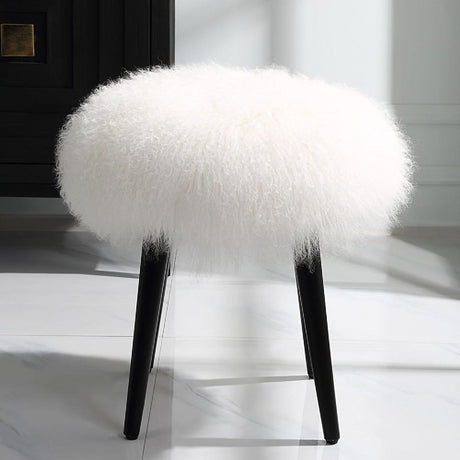 White Sheepskin Accent Stool by Uttermost Wooly, alternate view 2