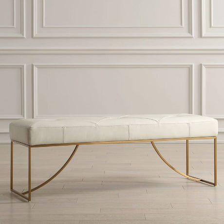 Tufted White Leather Bench by Uttermost Swale, alternate view 8