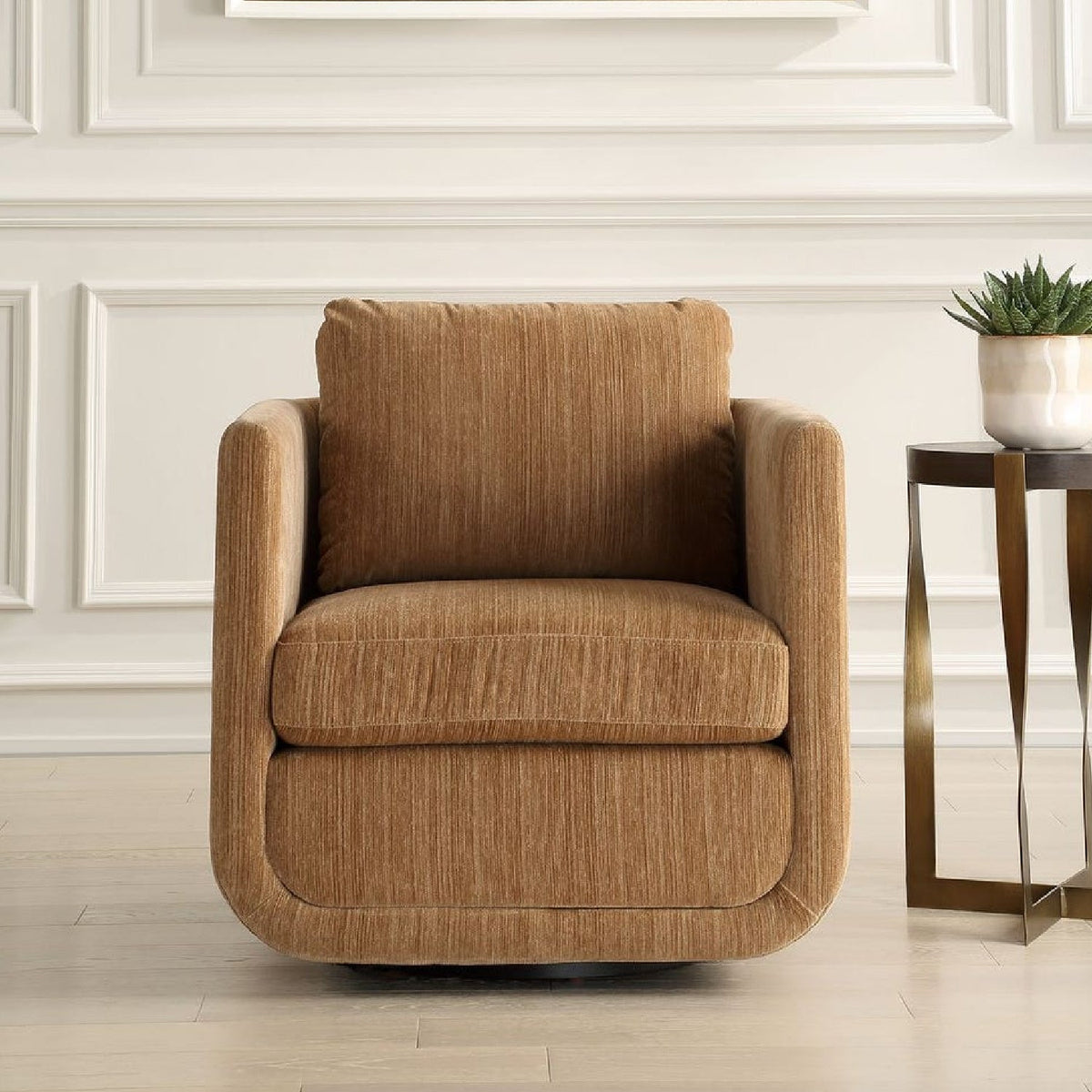 Modern European furniture - Chenille Rounded Swivel Chair - www.oroa.com