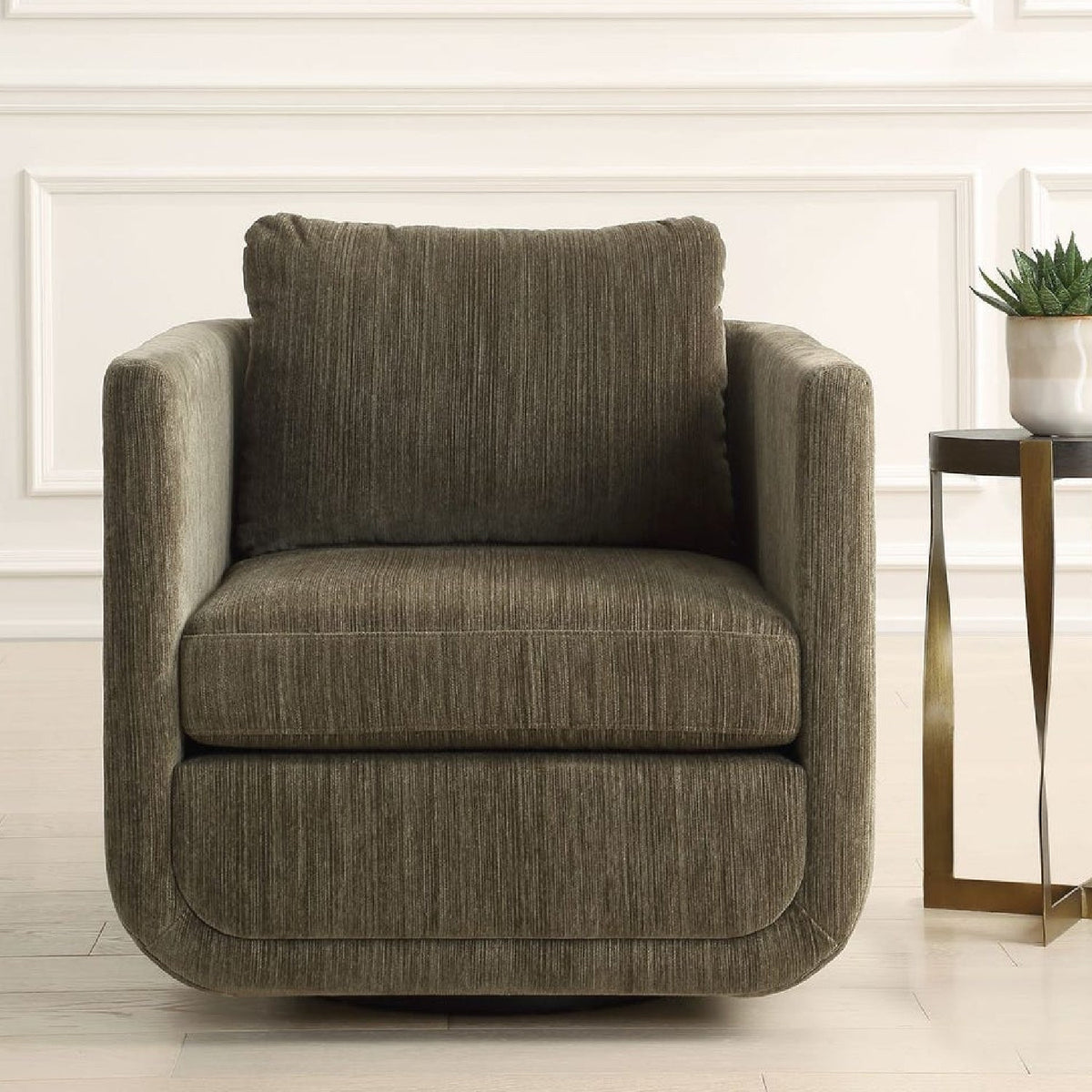 Modern European furniture - Chenille Rounded Swivel Chair - www.oroa.com