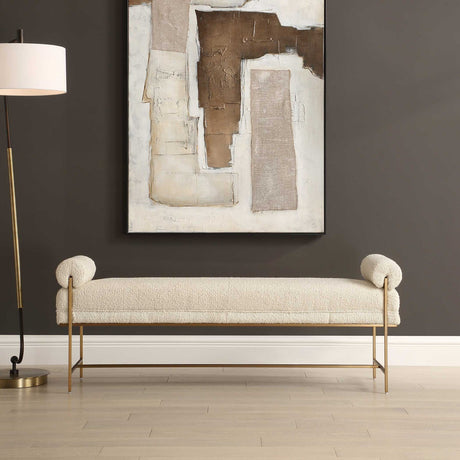 White Boucle Modern Bench by Uttermost Bolster, alternate view 2