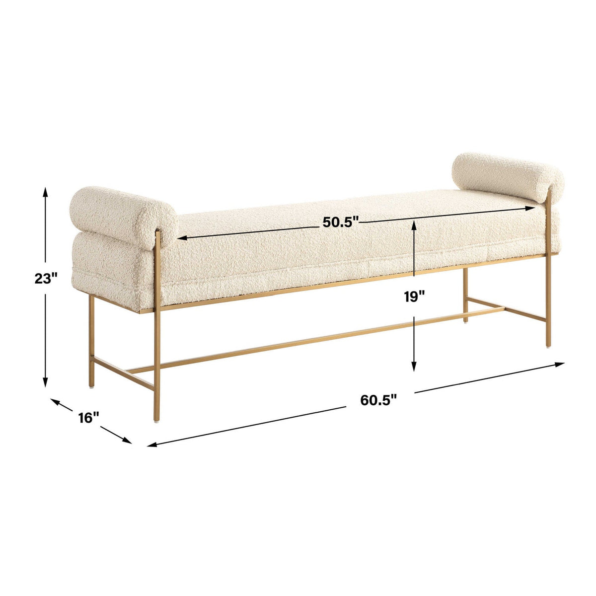 White Boucle Modern Bench by Uttermost Bolster, alternate view 7