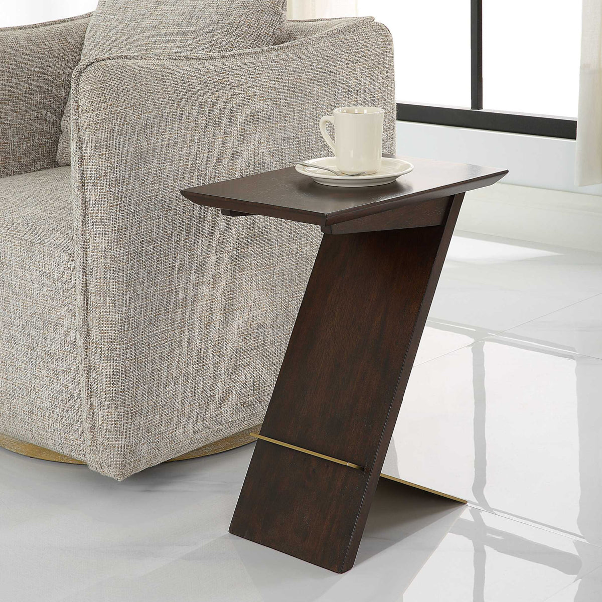 Modern European furniture - Brown Wooden Slanted Accent Table - www.oroa.com