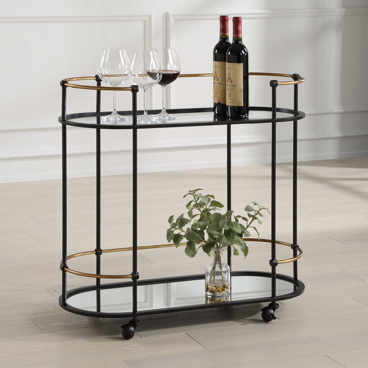 Modern European furniture - Mirrored Shelves Bar Cart - www.oroa.com
