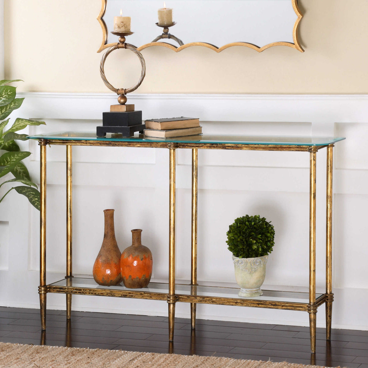 Modern European furniture - Gold Framed Glass Console Table - www.oroa.com