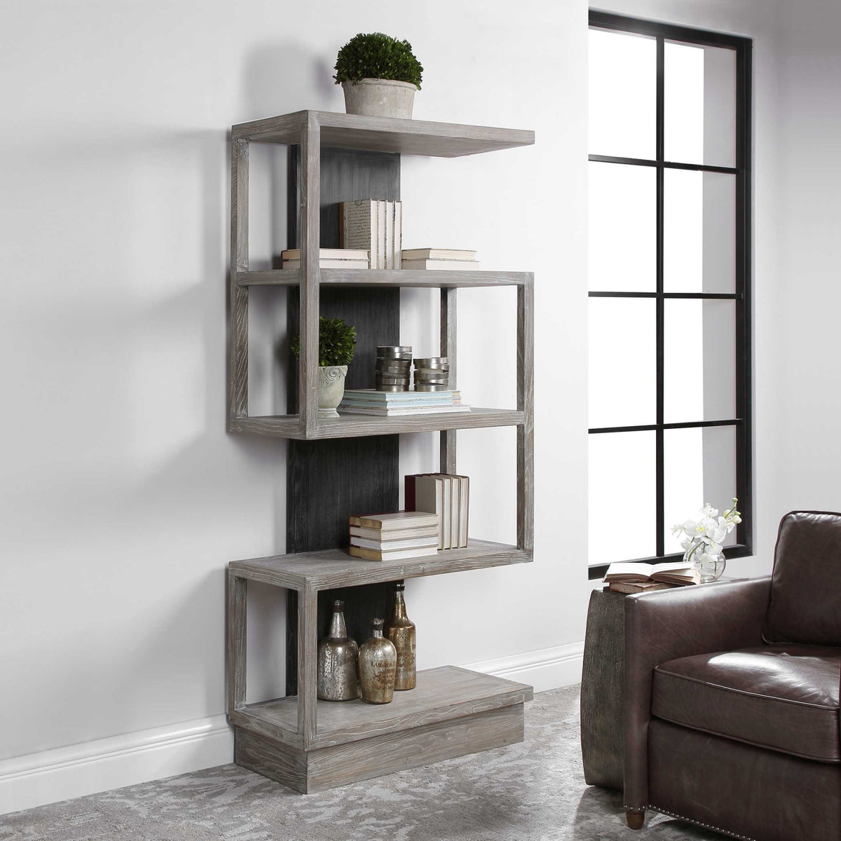 Modern European furniture - Gray Elm Veneer Bookcase - www.oroa.com