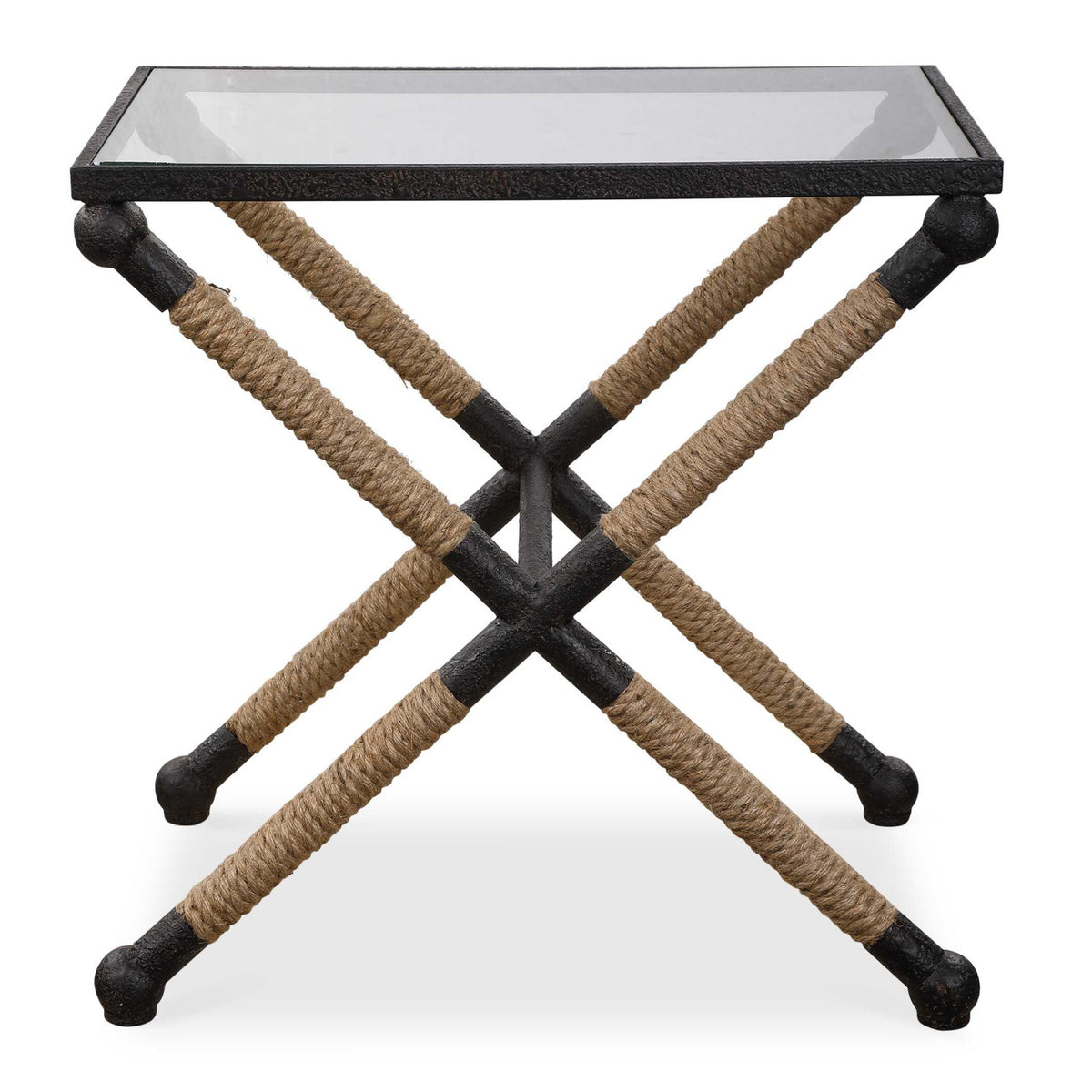 Modern European furniture - Iron Framed Glass Accent Table - www.oroa.com