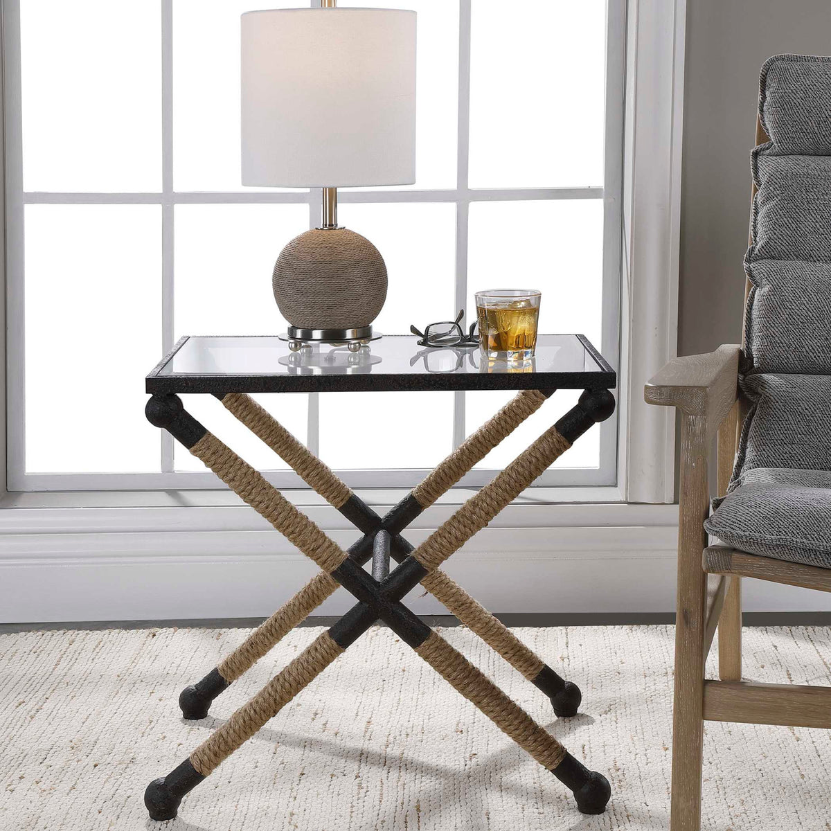 Modern European furniture - Iron Framed Glass Accent Table - www.oroa.com