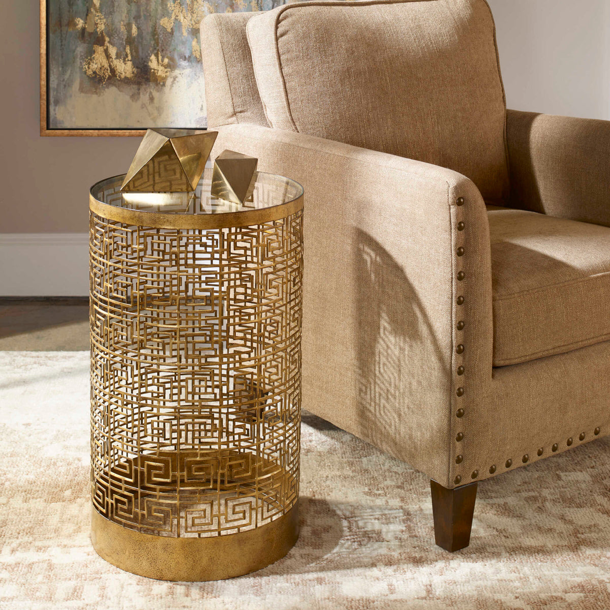 Modern European furniture - Gold Lattice Drink Table - www.oroa.com