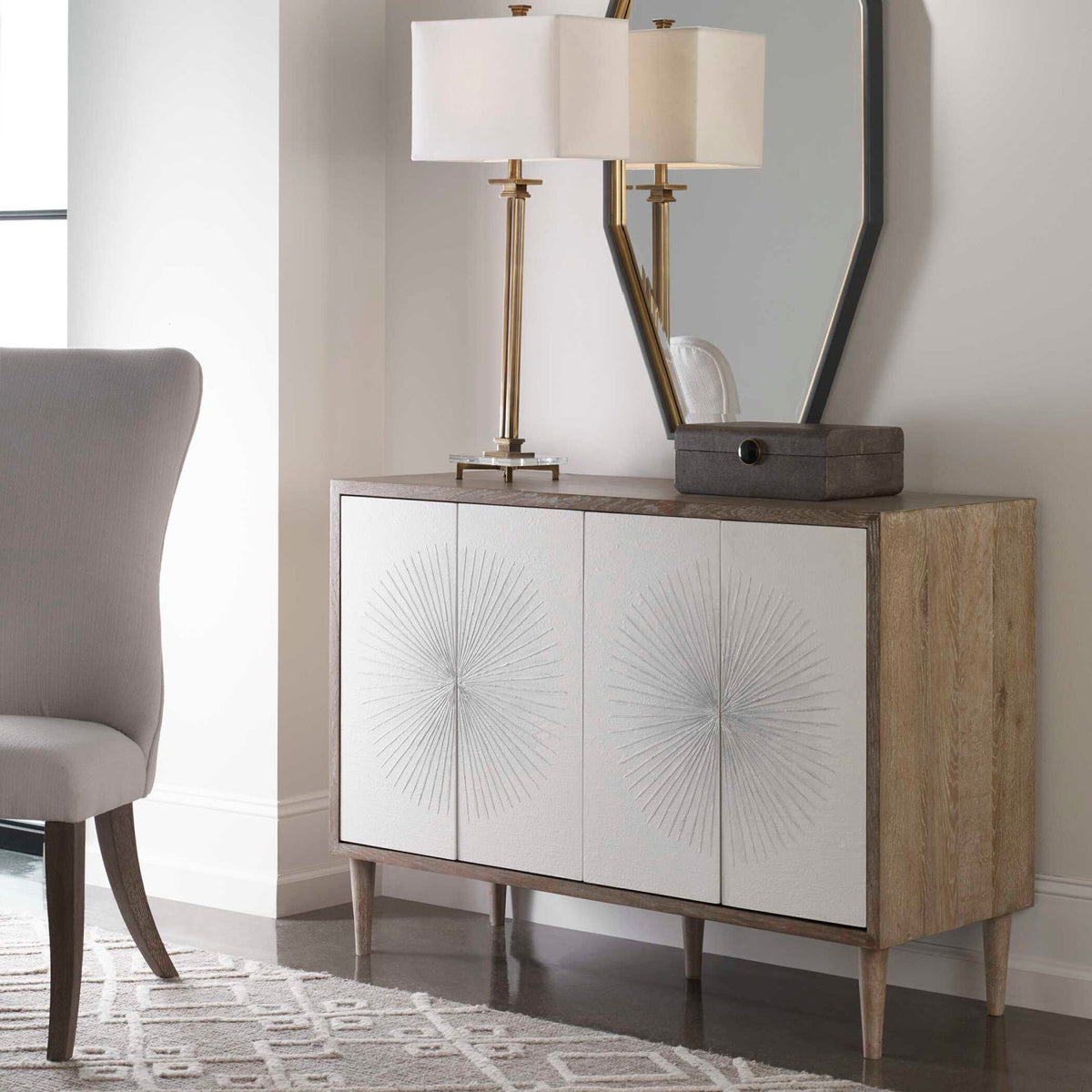 White Starburst 4-Door Cabinet by Uttermost Dani, alternate view 8