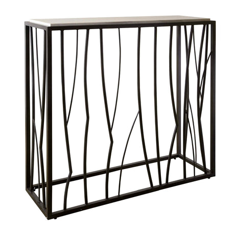 Iron Framed Travertine Console Table by Uttermost Reed, alternate view 3