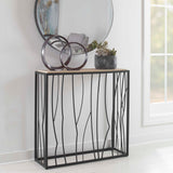 Iron Framed Travertine Console Table by Uttermost Reed, alternate view 6