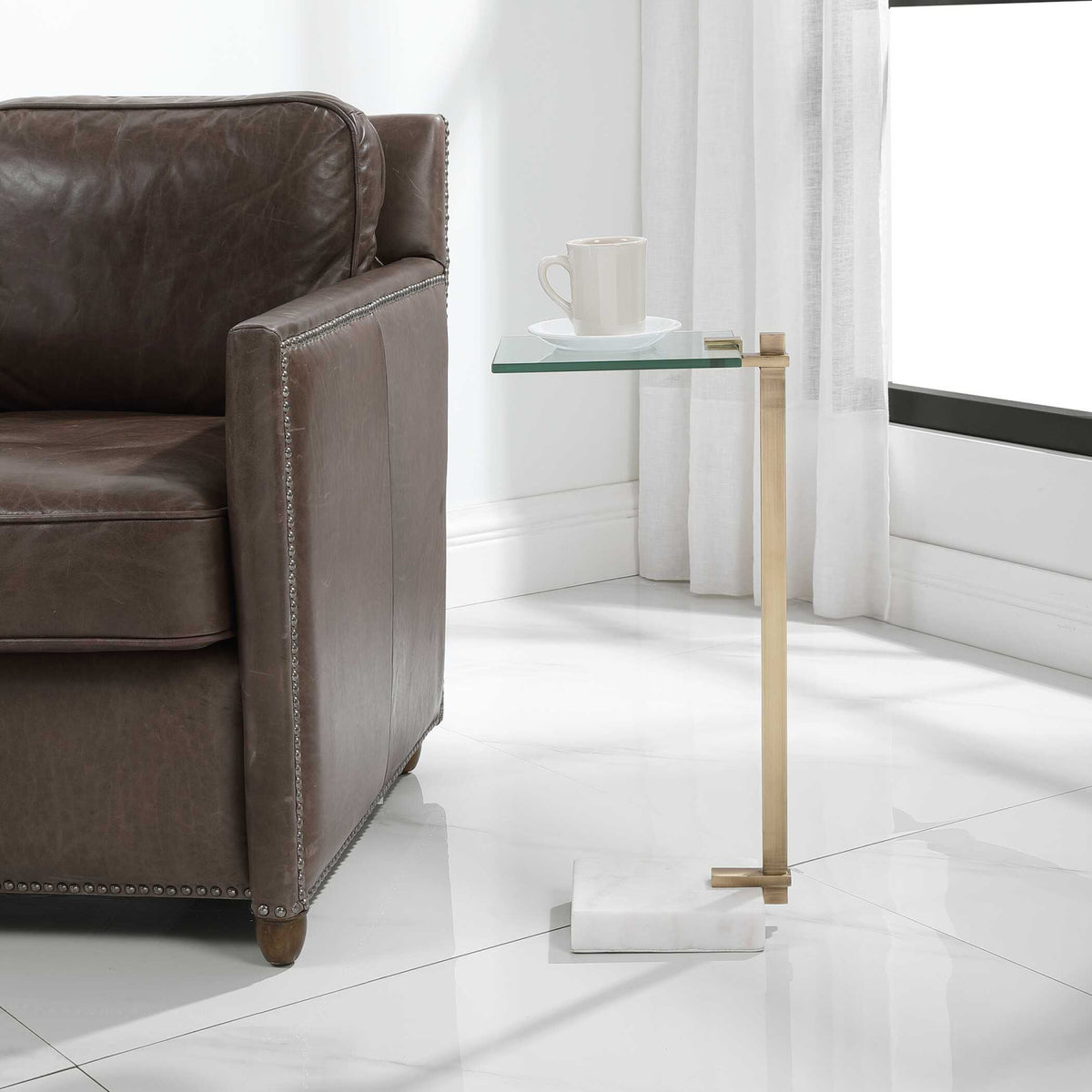 Modern European furniture - White Marble Foot Accent Table - www.oroa.com